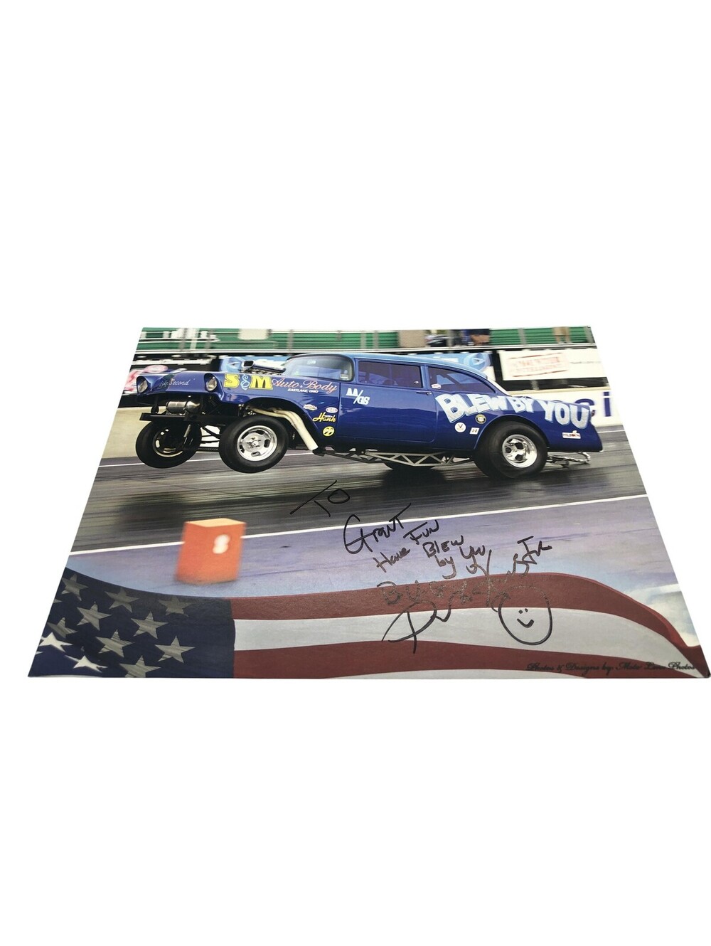 Blew By You 1956 Chevy Gasser Drag Racing Color Photo Card Autographed 9x11